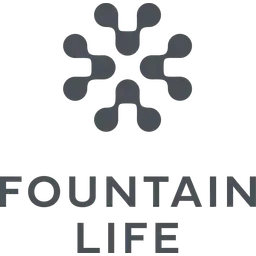 Fountain Life logo with abstract symbol and bold text